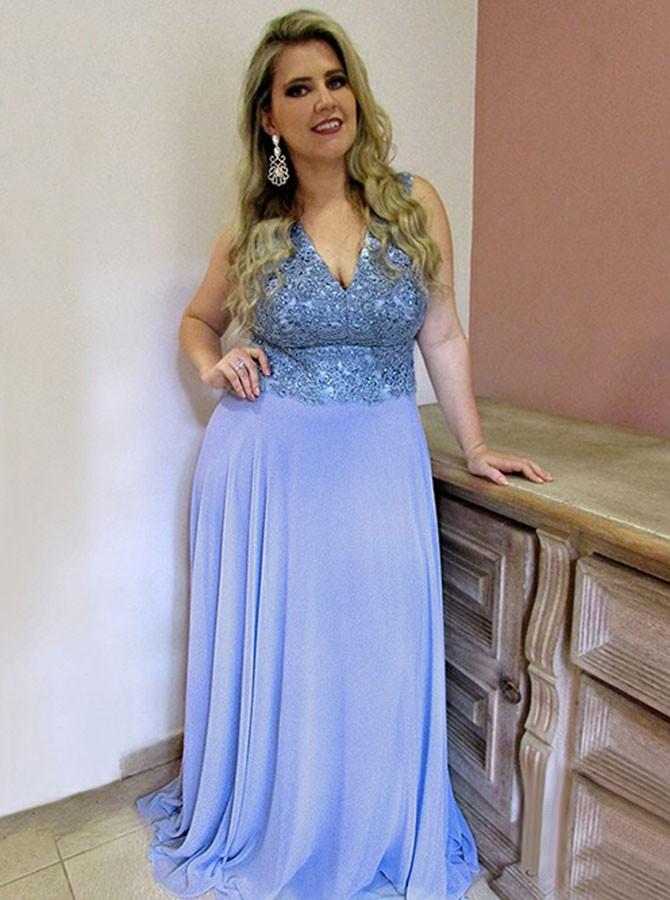 chiffon a line v neck sweep train plus size prom dress
