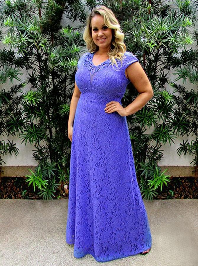 simple elegant a line floor length lace plus size prom dress