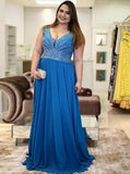 Chiffon A-Line V-Neck Plus Size Prom Dress with Beading MP1010