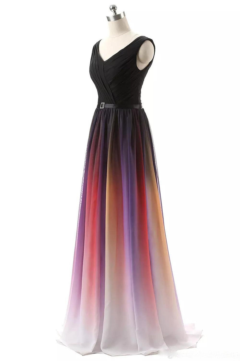 A Line Long Ombre Prom Dresses Chiffon Gradient Long Formal Gown MP36
