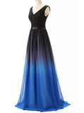 A Line Long Ombre Prom Dresses Chiffon Gradient Long Formal Gown MP36