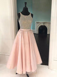 A-Line Tulle Beading Scoop Tea-Length Prom Dress MP1024