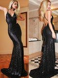 mermaid straps v neck criss cross backless sequined prom dress