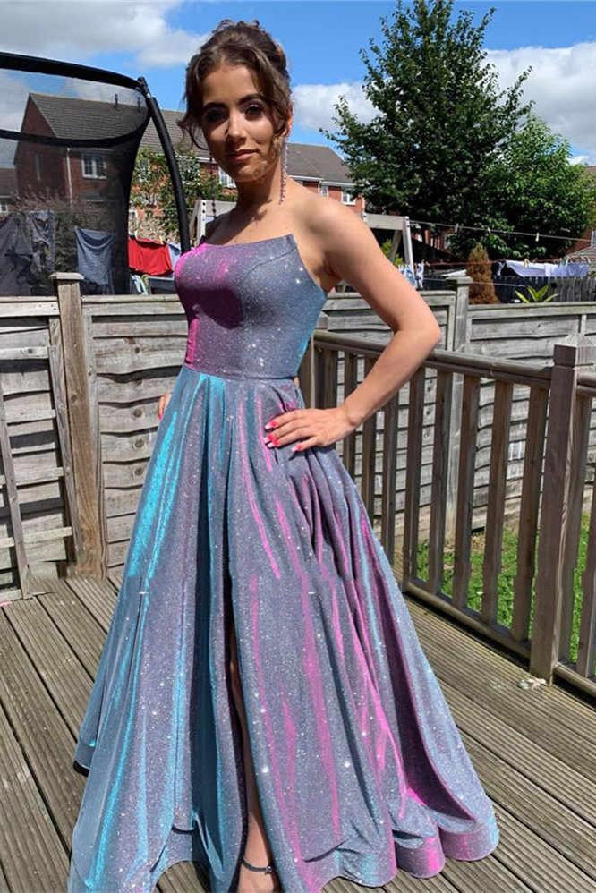 Sparkly Long Strapless Prom Dresses Backless Evening Party Dress MG129