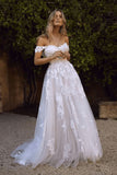 a line wedding dresses off shoulder lace appliques boho wedding gown