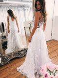 a line illusion back boho beach wedding dress with appliques