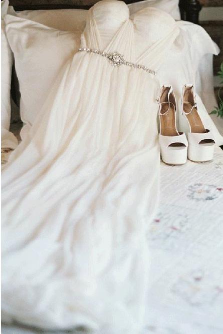 a line off the shoulder beaded chiffon backless beach wedding dress