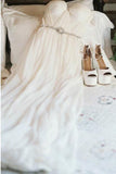 a line off the shoulder beaded chiffon backless beach wedding dress