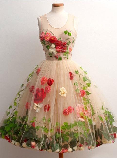 tulle short homecoming dress a line scoop with 3d florals