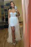 sweetheart tiered tulle long prom dress with lace long slit evening gown