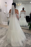 A-line Tulle Detachable Sleeves Boho Beach Wedding Dresses, Elegant Bridal Gown PW477