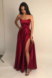 Strapless Burgundy Long Prom Dresses, Simple Formal Evening Dresses MP1208