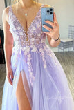 a line long v neck tulle prom dresses slit evening party dresses