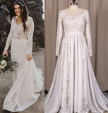 long sleeves lace beach wedding dress a line v neck plus size bridal gown