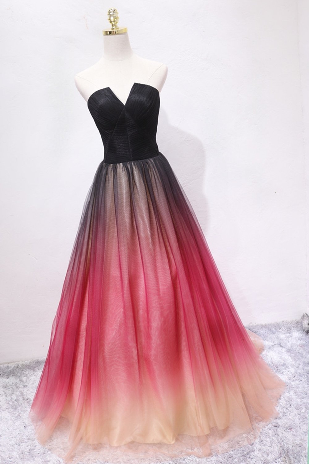 a line v neck ombre long prom dress strapless formal evening dress
