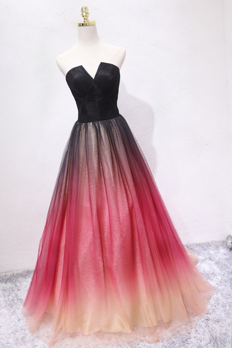 a line v neck ombre long prom dress strapless formal evening dress