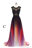 round neck lace applique top chiffon black red ombre prom formal dresses