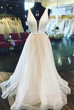 a line plunging neckline sparkly glitter tulle long wedding dress