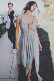 a line spaghetti straps plunging v neck long prom dress with split