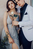 a line spaghetti straps plunging v neck long prom dress with split