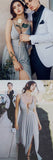 a line spaghetti straps plunging v neck long prom dress with split