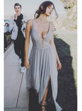 A Line Spaghetti-straps Plunging V-neck Long Prom Dress With Split MP935