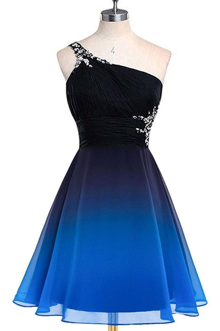 one shoulder beads ombre chiffon short prom dresses a line homecoming dresses