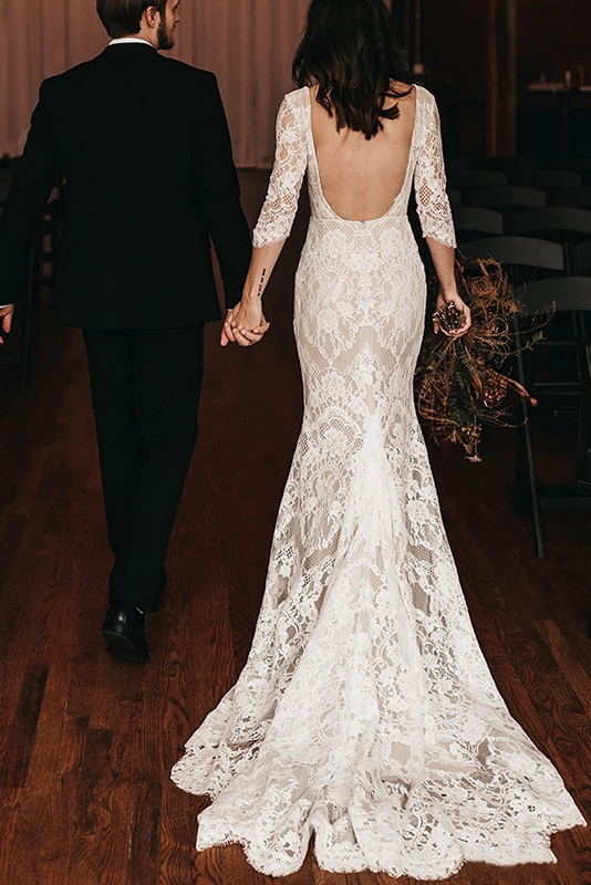 3 4 sleeve romantic mermaid wedding dress lace boho bridal gown