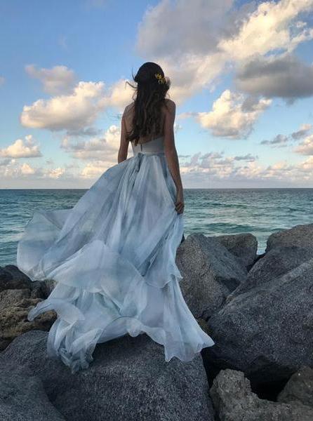 backless spaghetti straps v neck printed ombre ruffles chiffon long prom dress