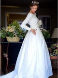 backless wedding dress a line bateau long sleeves bridal gown with pocket