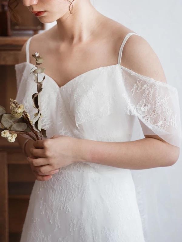 spaghetti straps drop sleeves boho beach maternity bridal gown