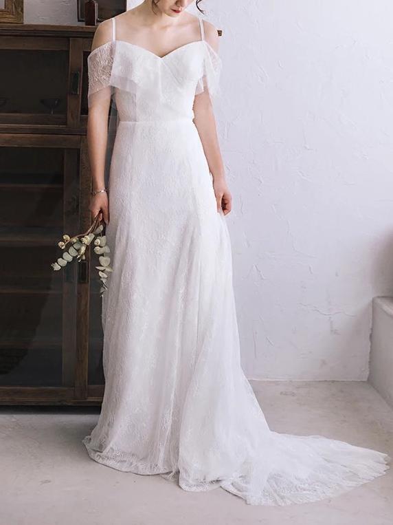spaghetti straps drop sleeves boho beach maternity bridal gown