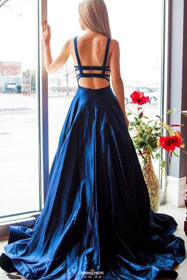 beautiful open back royal blue prom dress long satin formal gown