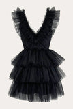 hot pink homecoming dress tiered tulle short prom party dress