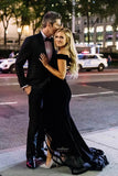 black off the shoulder mermaid long prom party dress with split