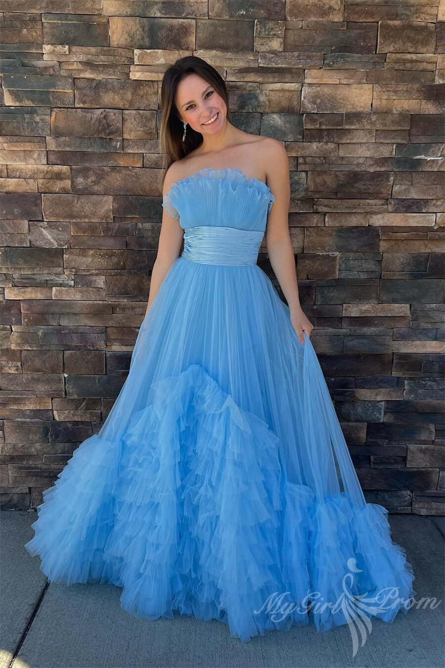 black a line strapless tulle layered long prom dresses princess formal dress