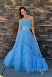 black a line strapless tulle layered long prom dresses princess formal dress