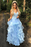 Blue Princess Sweet 16 Dress Spaghetti Straps Tiered Graudation Prom Dress GP309