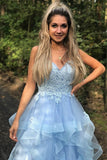 blue princess sweet 16 dress spaghetti straps tiered graudation prom dress