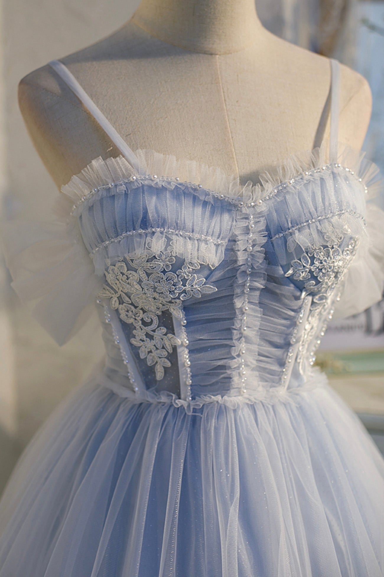 blue tulle lace short sweet 16 dress princess homecoming dress with bowknot
