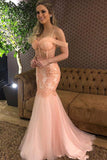 spring blush mermaid spaghetti prom dress drop sleeves party gown