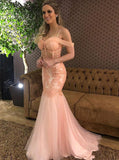 Spring Blush Mermaid Spaghetti Prom Dress Drop-Sleeves Party Gown MP832