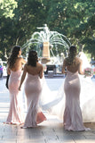 blush pink long bridesmaid dresses sweetheart mermaid with sweep train