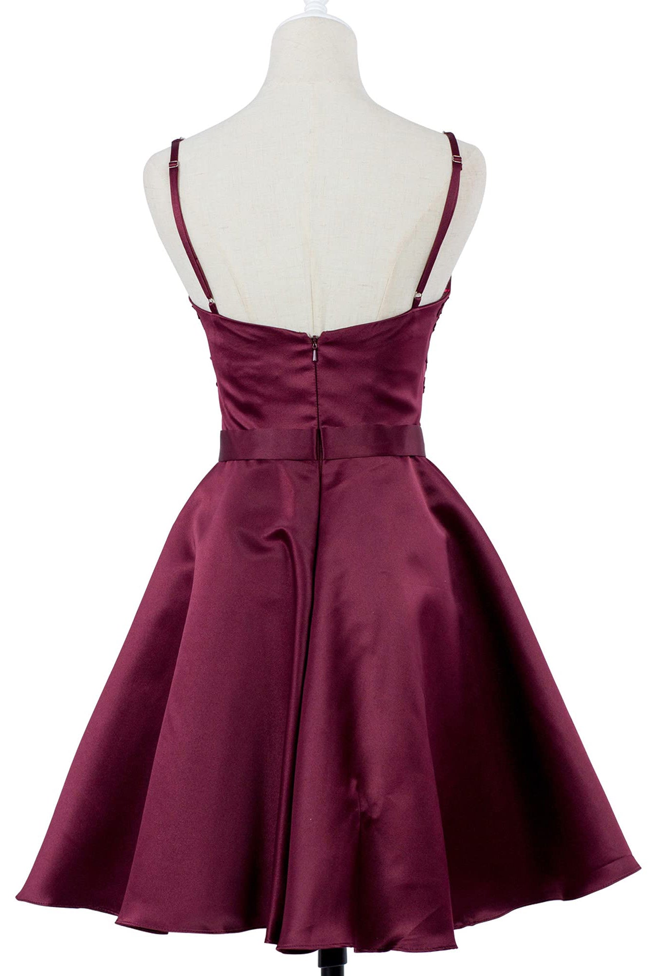 sleeveless v neck a line lace appliques short homecoming dresses satin short graduation gown