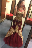 burgundy gold applique mermaid graduation party pageant dresses