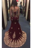 burgundy gold applique mermaid graduation party pageant dresses