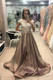 cap sleeves long prom dress satin lace appliques formal gown