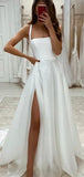 charming white a line beach long wedding dresses simple slit wedding dress