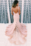 charming backless long pink prom dress mermaid evening gown with split