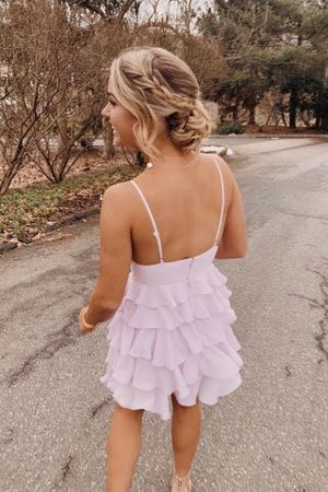charming spaghetti straps chiffon mini party dress simple tiered homecoming dress
